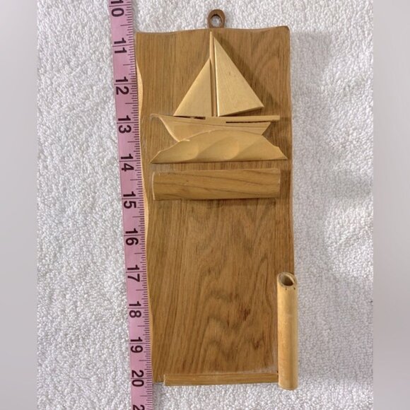 SOLD-Vintage Handmade Hand Carved Wood Notepad And Pen Holder - Picture 9 of 9